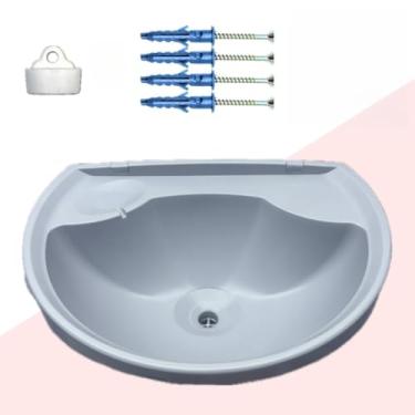 Imagem de Pia de Banheiro com Sifão e Ralo Lavatório Completo Antimanchas em Plástico Cuba para Banheiro com Kit de Instalação (4L CINZA SEM SIF)