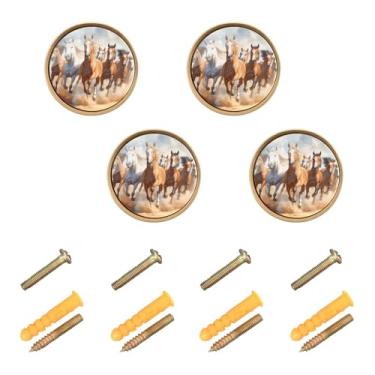 Imagem de Burbuja Maçanetas de armário de cozinha Running Horses pacote com 4, puxadores de gaveta redonda de 3,5 cm com parafusos para armários de cozinha, quarto, armário