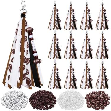 Imagem de Tondiamo 562 peças kit de fabricação de chaveiros esportivos DIY personalizado berloque contas contas letra fita mochila lembrancinha festa presente do time (futebol, marrom, branco)