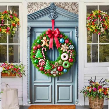 Imagem de BlissYard Faixa de porta de guirlanda de doces de Natal 89 x 189 cm decoração de férias com padrão de rosquinha de gengibre para festa em casa, entrada frontal interna e externa, pendurar na parede