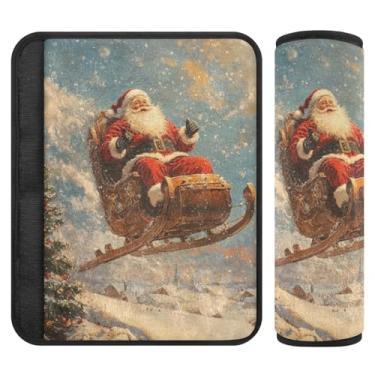 Imagem de Burbuja Capa de cinto de segurança de carro Papai Noel no trenó almofadas macias confortáveis protetor de cinto de segurança de carro para alça de ombro de assento de carro, 1 par médio