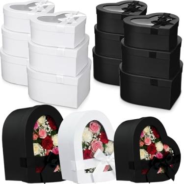 Imagem de Resurhang 12 caixas em formato de coração para Dia dos Namorados, caixa de presente floral com tampas de janela transparentes, caixa de presente para aniversário de casamento, 3 tamanhos (preto