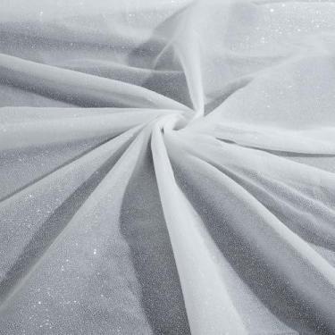 Imagem de ORIGACH Tecido com glitter da The Yard Tecido branco brilhante de malha de renda brilhante para costura vestido de noiva vestido de noiva tule grafite toalha de mesa suprimentos de festa (2 m, 153 cm