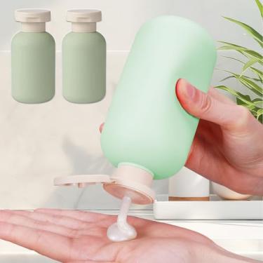Imagem de 2 frascos de xampu de viagem recarregáveis de plástico de 100 ml, à prova de vazamento, reutilizáveis, tamanho de viagem, dispensador de xampu e condicionador (verde, 10 x 4,5 x 4,5 cm)