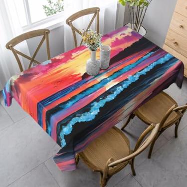 Imagem de ZTPOWQA Sunset Ocean Print Toalha de mesa de jantar retangular 89 x 139 cm, impermeável, reutilizável, festa de jantar