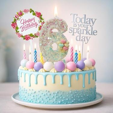 Imagem de por Tugba Aydan – 6 velas de aniversário com números – Kit de decoração de bolo de 24 peças com vela numérica – Artigos de festa para celebração do sexto aniversário de crianças