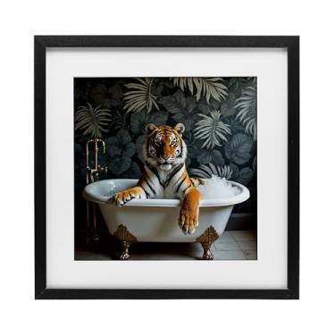 Imagem de Stupell Industries Tiger in Exotic Bubble Bath Impressão emoldurada preta sob vidro, design por Lettered and Lined, 13 x 13
