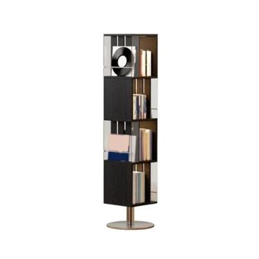 Imagem de Suporte para armazenamento de CDs Expositor de CDs giratório madeira para sala estar com estrutura em aço inoxidável