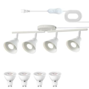Imagem de vivihobb Kit de iluminação de trilho com plugue de 4 luzes, luminária de teto moderna, cabo de 4,5 m, temporizador e interruptor de regulação, iluminação de ponto de teto de 4 vias, cabeça de luz