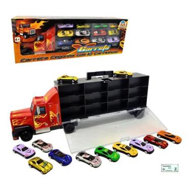 Imagem de Carreta Cegonha com 12 Carrinhos Braskit com Alca para Carregar Brinqu
