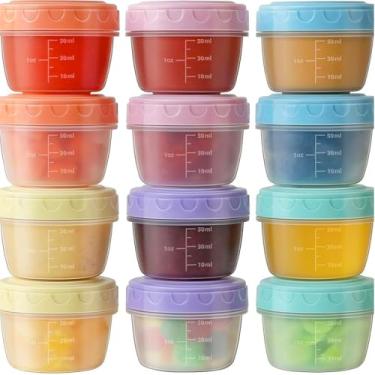 Imagem de 6 recipientes pequenos para lanches com tampas – recipientes pequenos de molho de salada à prova de vazamentos de 59 ml para lancheira Bento, ideal para lanches/condimentos/molhos, reutilizáveis