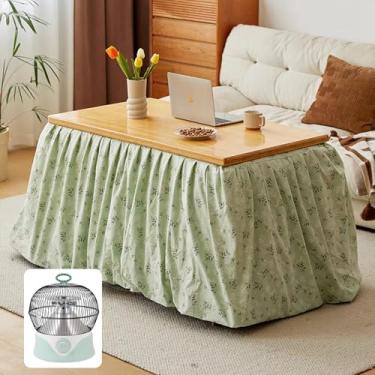Imagem de Kotatsu Conjunto de mesa de aquecimento, mesa multifuncional, mesa de chá de café futon, conjunto de mesas estilo japonês Kotatsu e Futon, mesa de aquecimento dobrável com aquecedor + cobertor (B)