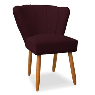 Imagem de Cadeira Pétala em Veludo - Design Diferenciado e Elegante, com Pés de Madeira, para Sala, Quarto e Escritório(bordo)