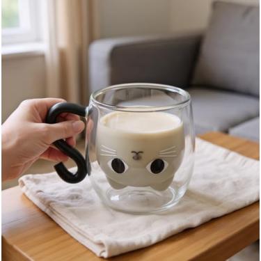 Imagem de Copo de água de vidro de camada dupla com pata de gato criativo, resistente ao calor e antiqueimaduras, adequado para café em casa, chá de leite e xícaras de café da manhã