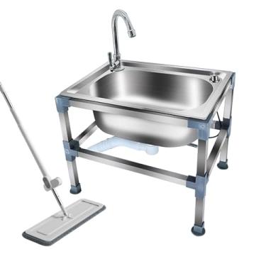 Imagem de Pia de aço inoxidável independente, pias utilitárias de aço inoxidável, pia de restaurante comercial de aço inoxidável, com torneira e kit de drenagem, para restaurante, lavanderia (53 cm/20,8 pol)