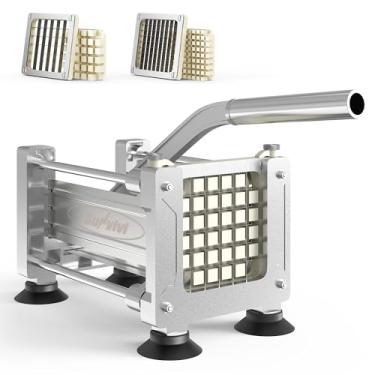 Imagem de SUNVIVIPRO Cortador de batata frita comercial com lâmina de 1/2 polegada e 3/8 polegadas, cortador de batata resistente, cortador de batatas para batatas, cenouras, pepino, cebola, inhame, aço