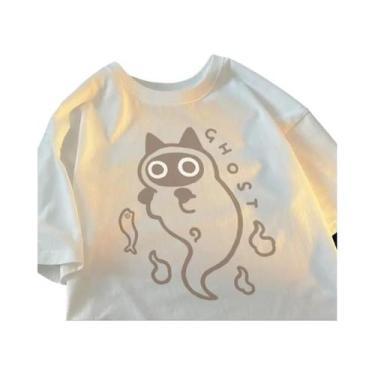 Imagem de Camiseta De Manga Curta Ghost Cat Para Mulheres, Marca De Moda Japones