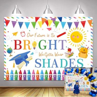 Imagem de Pano de fundo pré-escolar para pós-graduação de jardim de infância We Gotta Wear Shades Kindergarten Graduation Photography Background Kids Graduation Banner School Prom Party Decorações 2,1 x 1,5 m