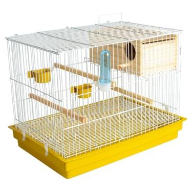 Imagem de Gaiola COMPLETA Criadeira Para Aves Calopsita Com Ninho MDF Resistente(Branca/Amarelo)