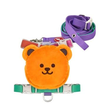 Imagem de PETHROOM Conjunto de arnês de mochila Wiggle Bear – Peitoral fofo para cães com coleira e mochila combinando, equipamento confortável para caminhada e viagem para cães pequenos a médios, grande
