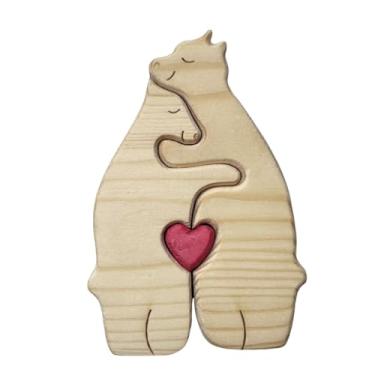 Imagem de Conjunto de Figuras Ursos Familiares Quebra-Cabeça Madeira Mãe e Filho Abraçados Ornamento Sólida Lembrança Familiar Personalizada Nomes Gravados Pers