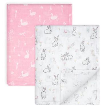 Imagem de GLLQUEN BABY Cobertores de musselina respiráveis (89 cm x 101 cm) 2 pacotes de cobertores macios para bebês para meninas e meninos recém-nascidos essenciais panos para arrotar musselina presente