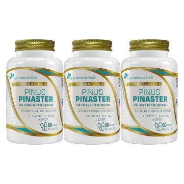 Imagem de 3x Pinus Pinaster Com Procianidinas 200mg + Vitamina E + Selênio + Zinco 60 Cápsulas-Unissex