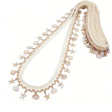 Imagem de Frinnovan, Amuletos de estrela-do-mar e concha de 3,5 m com acabamento de franja de 3,5 cm Boho Lace Ribbon Craft Trim Franjas para roupas, cortina de abajur, decoração de festa na praia