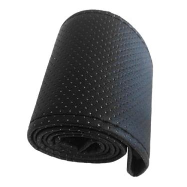 Imagem de Vroomoto Capa de volante de couro respirável à prova de desgaste, capa de volante universal com costura manual para 38 cm de diâmetro, adequada para vários modelos, leve e fácil de transportar, (preto