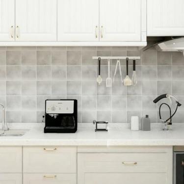Imagem de ESSMOKO Papel de parede imitação de cerâmica efeito cozinha impermeável e à prova de óleo PVC resistente a altas temperaturas autoadesivo papel de parede azulejo adesivo retrô cinza 45 * 1000 cm