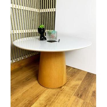 Imagem de Mesa de Centro Cone Tampo 50 cm em MDF Laqueado e Base em Madeira Natu