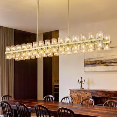 Imagem de BBLLWJ Lustre de sala de jantar de 137 cm sobre mesa 60 luzes lustre de cristal dourado lustres retangulares lustres modernos para sala de estar cozinha ilha (inclui lâmpadas 60XG4)