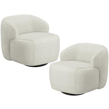 Imagem de Kit 02 Poltronas Decorativa Orgânica Giratória Para Sala Living Barolo L06 Linho Cru - Lyam Decor