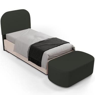 Imagem de Cabeceira Cama Box 100cm Lanna Com Puff Recamier Doha W01 Linho Verde Musgo - Lyam Decor