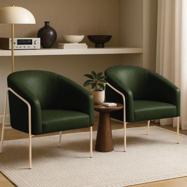 Imagem de Poltrona Sala Industrial Alta Champanhe Kit 2 Stella Sintético Pu D03 - D'rossi Cor Verde