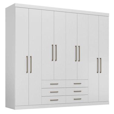 Imagem de Guarda Roupa Casal 8 Portas 6 Gavetas Master Branco Brilho - Santos Andirá