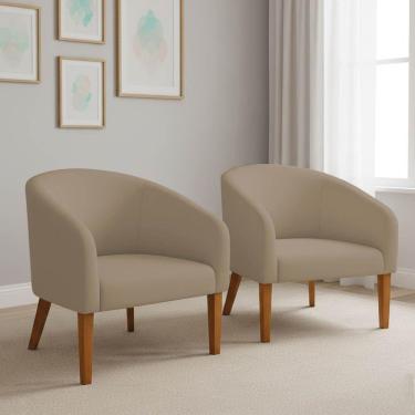 Imagem de Poltrona Sala Decorativa Kit 2 Stella Pé Madeira Trapézio Castanho Suede Marrom Rato D03 - D'rossi