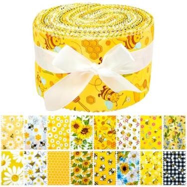 Imagem de LAIAMER 80 tiras de tecido de rolo de geleia de abelhas pré-cortadas para folga de acolchoamento, 16 estampas florais sortidas, tecido acolchoado de algodão, 6 x 50 cm para costura, tapetes de rolo de