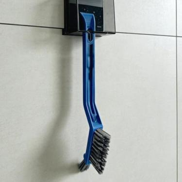 Imagem de Escova de limpeza multifuncional 3 em 1 de cerdas rígidas com grampo de limpeza e colher para cozinha, banheiro, chão, parede, veículo, branco (azul)