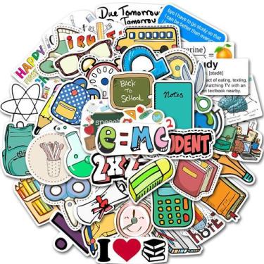 Imagem de Pacote de adesivos, material escolar, 50 unidades de vinil impermeável