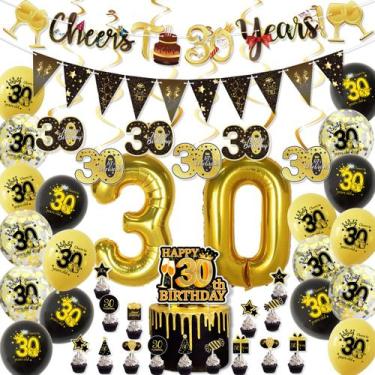 Imagem de Kit de balão de aniversário do 30º aniversário dourado e preto x20 - y