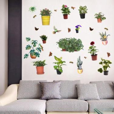 Imagem de Adesivos de parede Fresh Mint Green Leaves Butterfly Bird PVC - yiweis