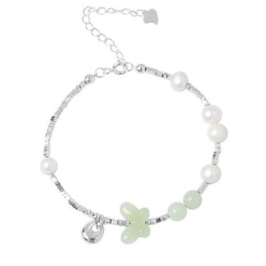 Imagem de Pulseira feminina Freshwater Pearl e Hetian Jade Butterfly - yiweisai