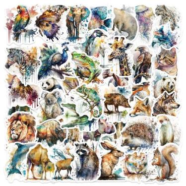 Imagem de Adesivos em aquarela, animais, 50 peças, vinil artístico e selvagem - 