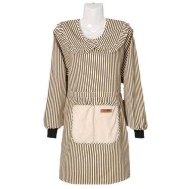 Imagem de Avental listrado de manga comprida para mulheres, poliéster leve - yiw