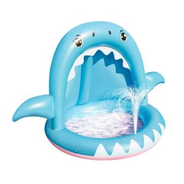 Imagem de Aspersor inflável para piscina para bebês GoBidex Shark com dossel de 
