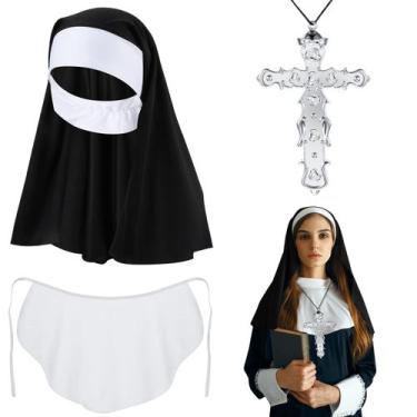 Imagem de Conjunto de fantasias de freira de Halloween para mulheres com acessór