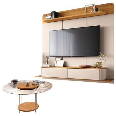 Imagem de Home Suspenso Galax Cinamomo Off White E Mesa De Centro Sky Com Tampo De Vidro Cinamomo- Hb Móveis