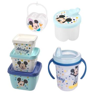 Imagem de Kit infantil caneca com bico, porta leite em pó, conjunto 3 potes e po