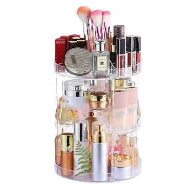 Imagem de Organizador Giratório De Maquiagem Em Acrílico Transparente 360° Com Prateleiras Ajustáveis